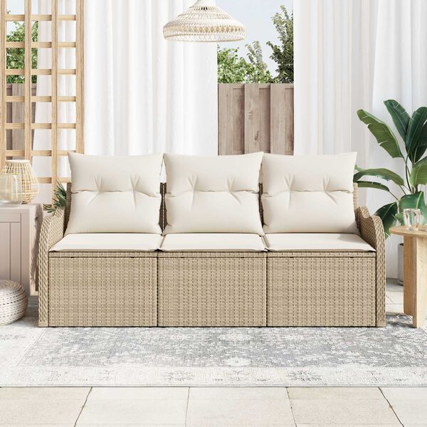 vidaXL Tuin Sofa Set met kussen met opslag 3 pcs Beige Poly riet