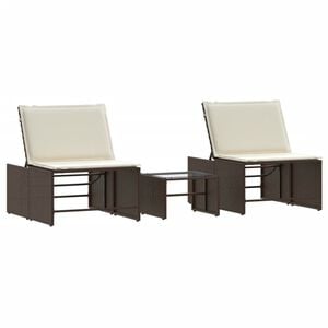 vidaXL Ligstoelen 2 st met tafel bruin poly rattan