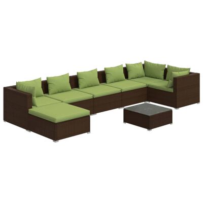 vidaXL 8-delige Loungeset met kussens poly rattan bruin