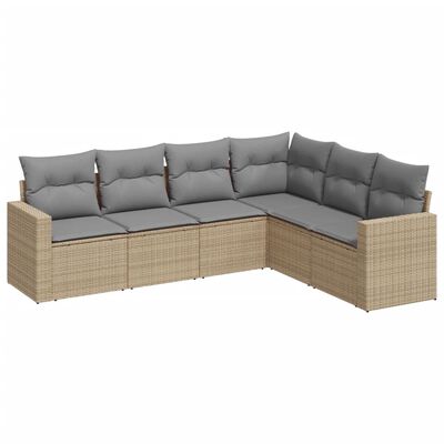 vidaXL 6-delige Loungeset met kussens poly rattan beige