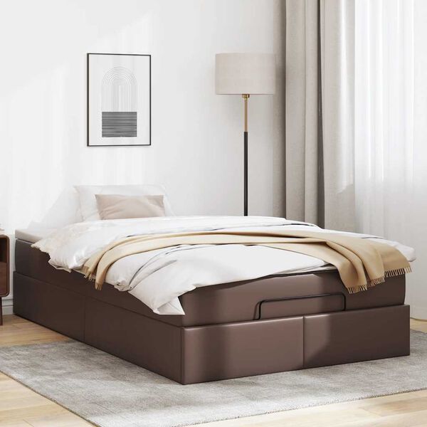 vidaXL Ottoman bed met matras 120x200cm kunstleer bruin