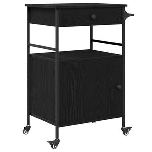 vidaXL Keuken Trolley Zwart Eiken 56 x 43 x 89,5 cm Bewerkt hout