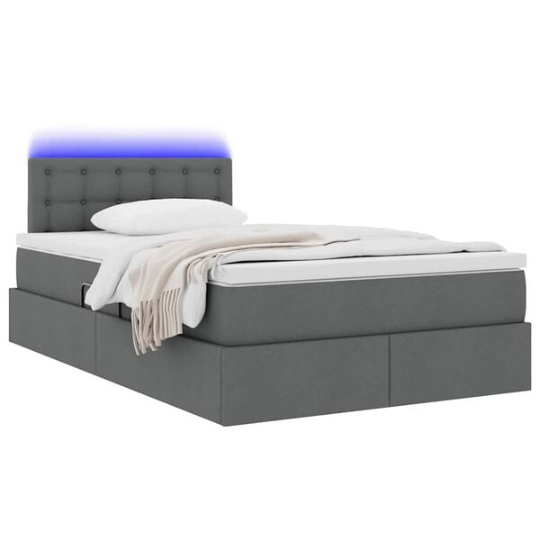 vidaXL Opbergbed met LED met matras Donkergrijs 120 x 190 cm Stof