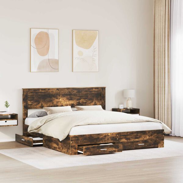 vidaXL Bedframe met lade met hoofdeinde met opslag Bewerkt hout
