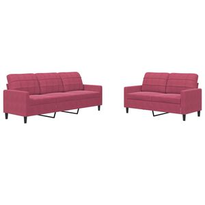 vidaXL 2-delige Loungeset met kussens fluweel wijnrood