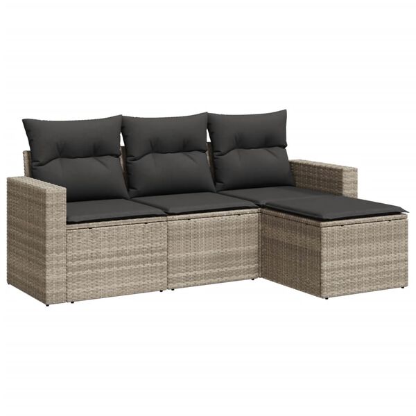 vidaXL 4-delige Loungeset met kussens poly rattan lichtgrijs