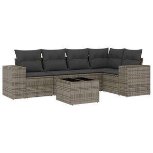vidaXL 6-delige Loungeset met kussens poly rattan grijs