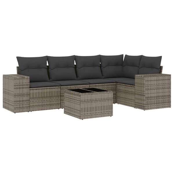 vidaXL 6-delige Loungeset met kussens poly rattan grijs
