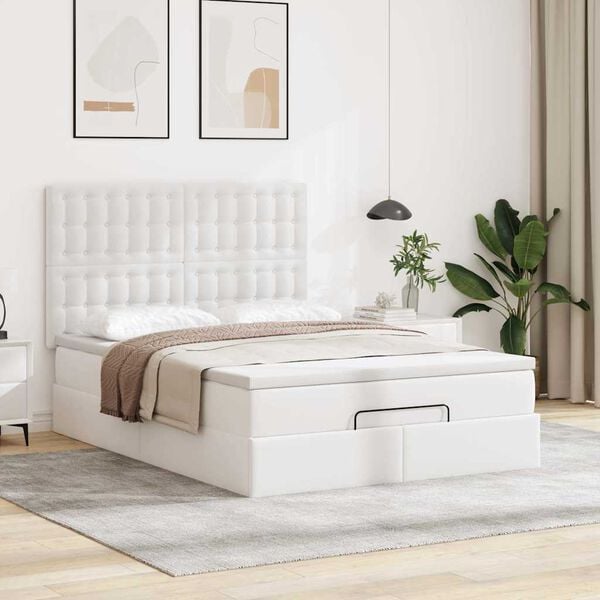 vidaXL Ottoman bed met matras en LED's 140x200cm kunstleer wit