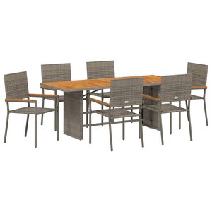 vidaXL Tuin eettafelset 7 pcs Grijs poly rattan