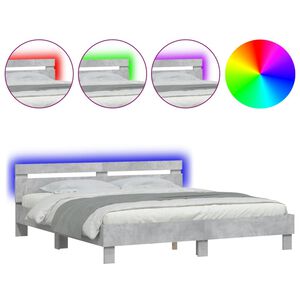 vidaXL Bedframe met hoofdeinde en LED-licht betongrijs 200x200 cm