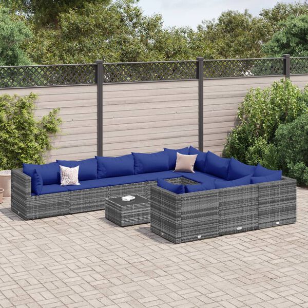 vidaXL 11-delige Loungeset met kussens poly rattan grijs