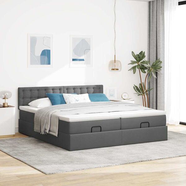 vidaXL Ottoman bed met matrassen 200x200cm stof donkergrijs