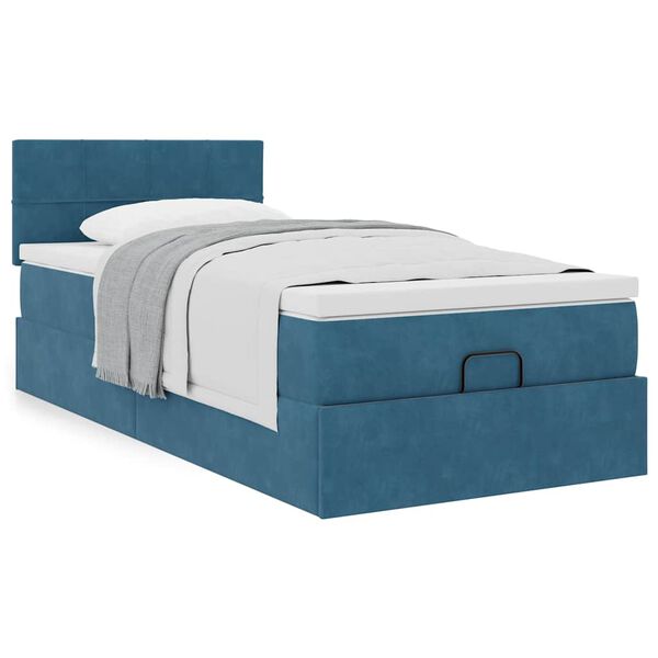 vidaXL Ottoman bed met matras 90x200cm fluweel donkerblauw
