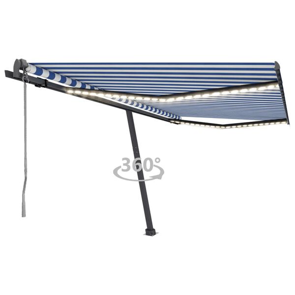 vidaXL Luifel automatisch met LED en windsensor 400x300cm blauw en wit
