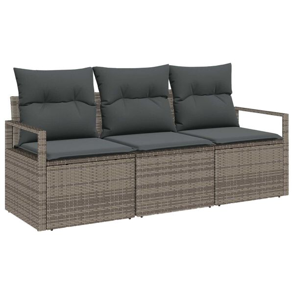 vidaXL Tuinbankenset met kussen met opslag 3 pcs Grijs poly rattan