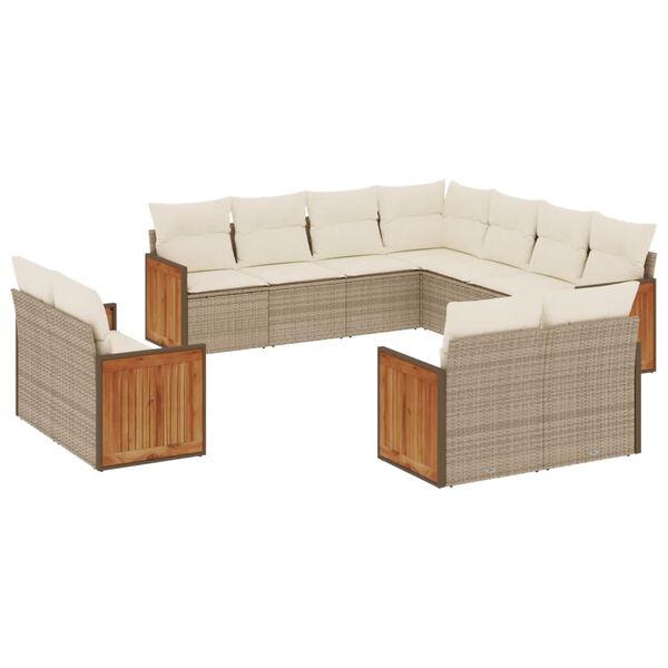 vidaXL 11-delige Tuinset met kussens poly rattan beige