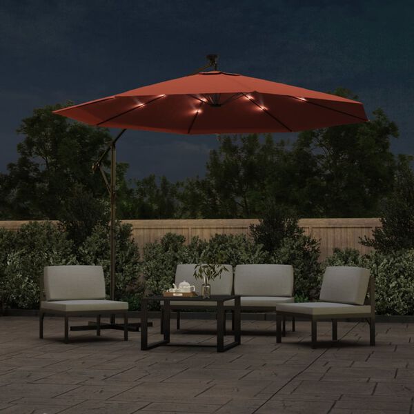 vidaXL Zweefparasol met LED-verlichting en stalen paal terracottakleur