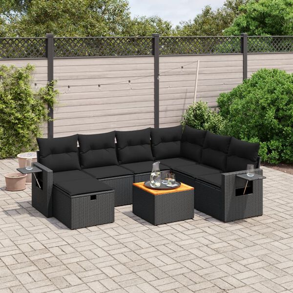 vidaXL 8-delige Loungeset met kussens poly rattan zwart