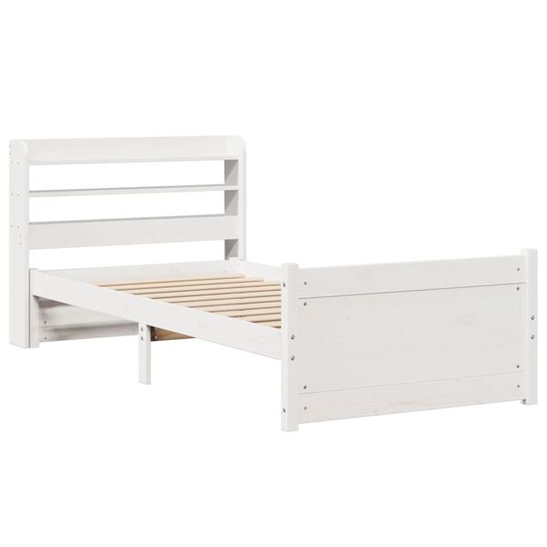 vidaXL Bedframe met hoofdbord massief grenenhout wit 75x190 cm