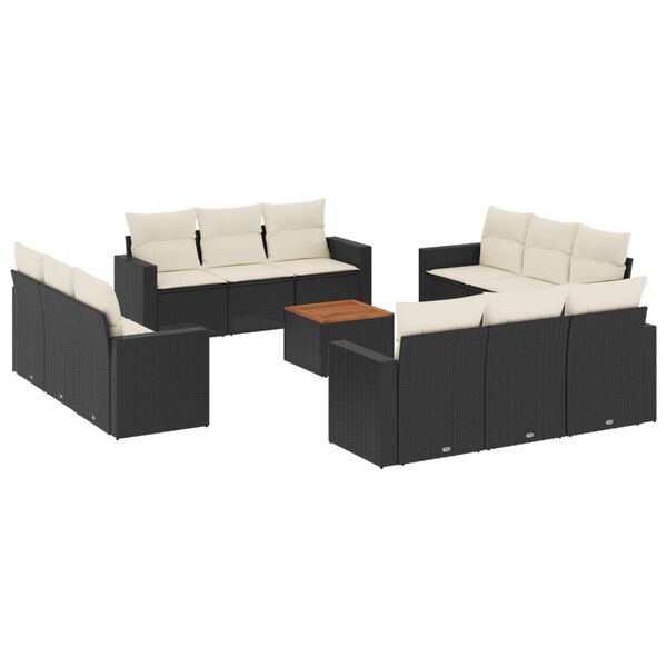 vidaXL 13-delige Loungeset met kussens poly rattan zwart