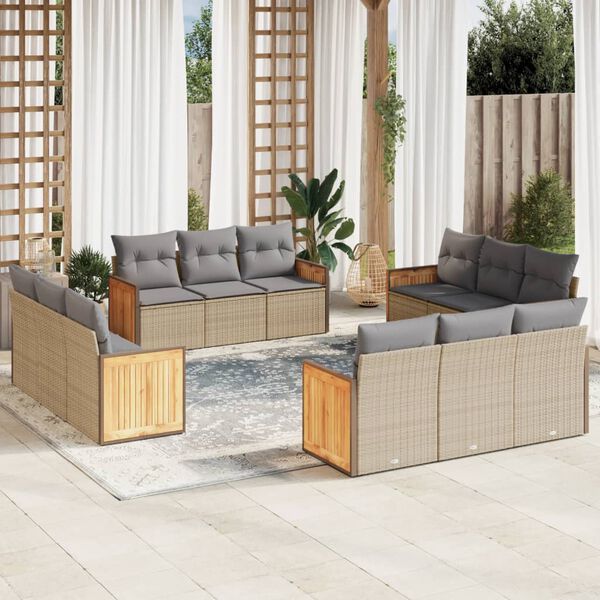 vidaXL 12-delige Loungeset met kussens poly rattan beige
