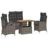 vidaXL 4-delige Tuinset met kussens poly rattan grijs