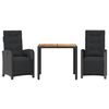 vidaXL 3-delige Bistroset met kussens poly rattan zwart