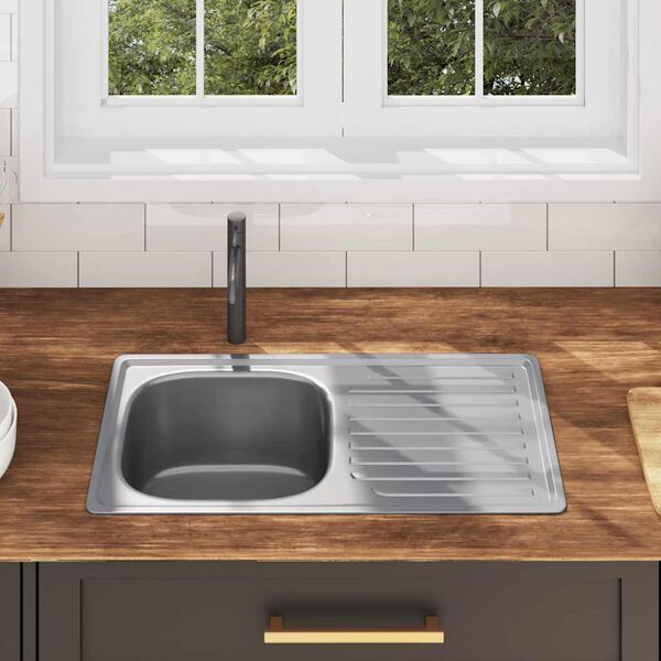 vidaXL Gootsteen met afvoer en zwanenhals roestvrij staal