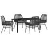 vidaXL Tuin eettafelset met kussen 5 pcs Zwart poly rattan