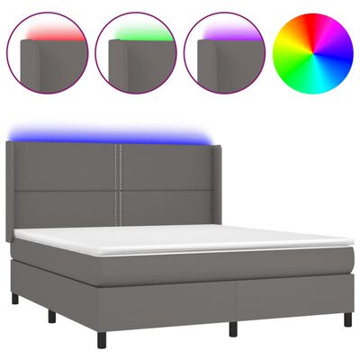 vidaXL Boxspring met matras en LED kunstleer grijs 160x200 cm