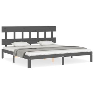 vidaXL Bedframe met hoofdbord massief hout grijs 200x200 cm