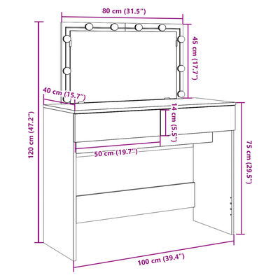 vidaXL Kaptafel met LED-verlichting 100x40x120 cm sonoma eikenkleurig