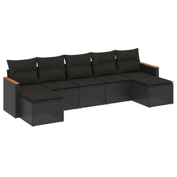 vidaXL 7-delige Loungeset met kussens poly rattan zwart