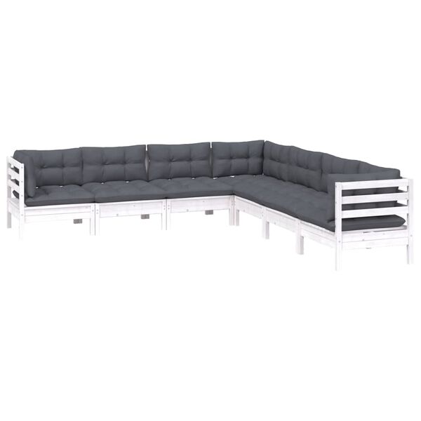 vidaXL 7-delige Loungeset met kussens massief grenenhout wit