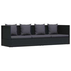 vidaXL Tuinbed met kussens poly rattan zwart