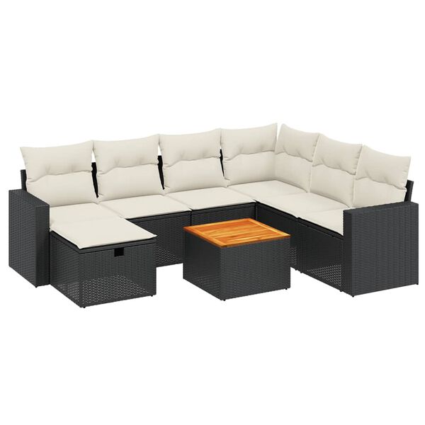 vidaXL 8-delige Loungeset met kussens poly rattan zwart