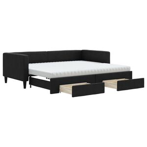 vidaXL Slaapbank met onderschuifbed en lades 90x190 cm stof zwart