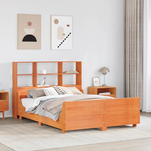 vidaXL Bed met boekenkast zonder matras hout wasbruin 120x190 cm