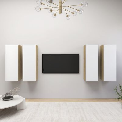 vidaXL Tv-meubelen 4st 30,5x30x90cm bewerkt hout wit sonoma eikenkleur
