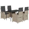 vidaXL 5-delige Tuinset met kussens poly rattan lichtgrijs