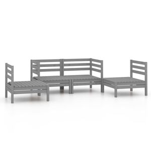 vidaXL 4-delige Loungeset massief grenenhout grijs