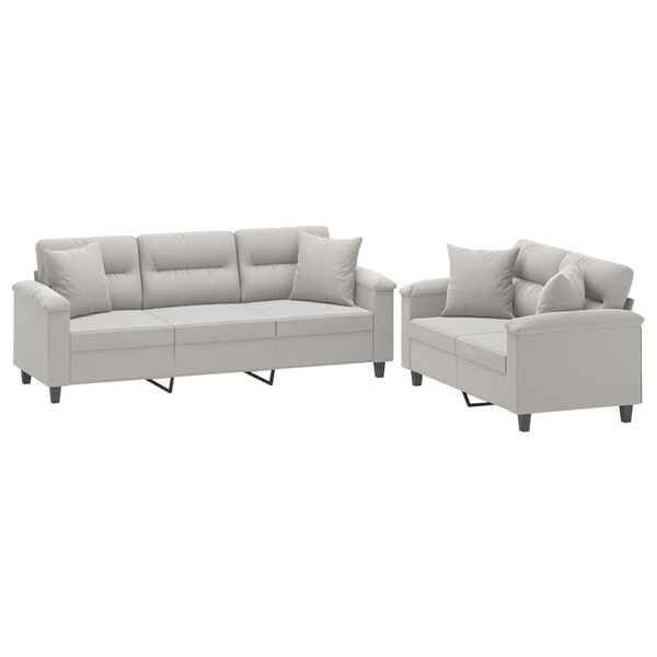 vidaXL 2-delige Loungeset met kussens microvezelstof lichtgrijs