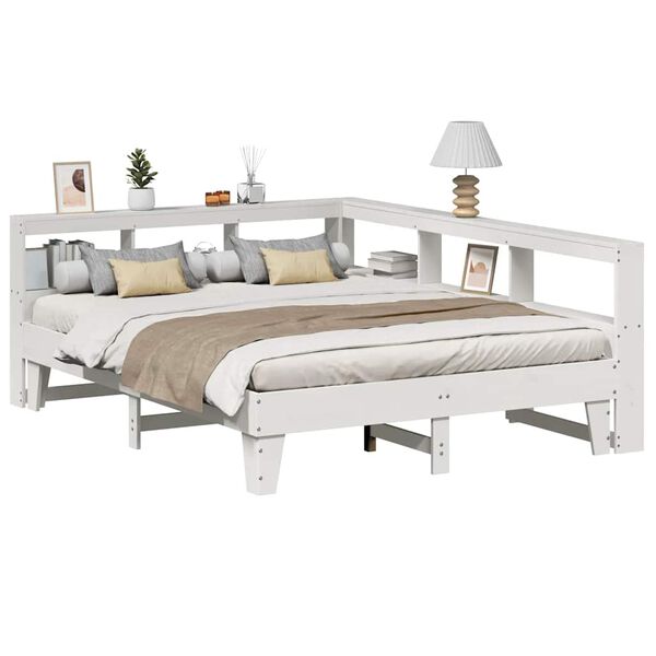 vidaXL Bed met boekenkast zonder matras grenenhout wit 140x200 cm