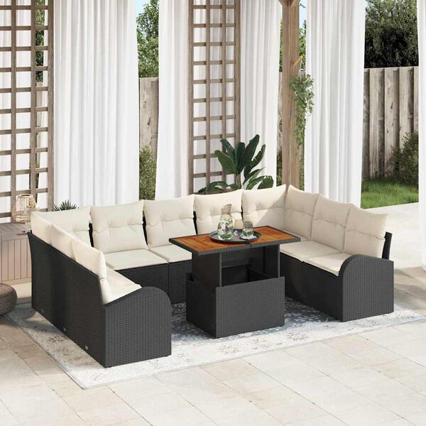 vidaXL Tuin Sofa Set met opslag 10 pcs Zwart Poly riet