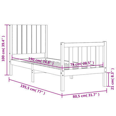 vidaXL Bedframe met hoofdbord massief hout wit