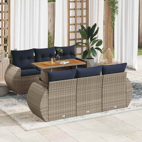 vidaXL 7-delige Loungeset met kussens poly rattan grijs
