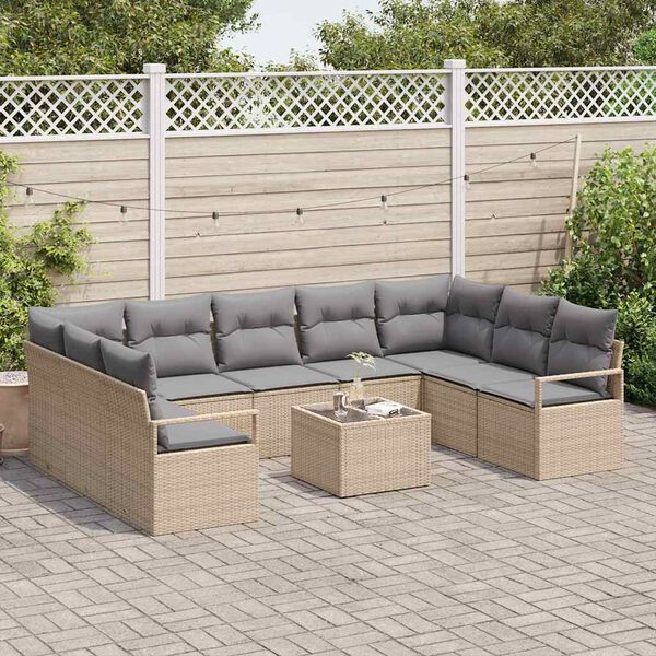 vidaXL Bankstel met kussen 10 pcs Beige en Licht Grijs poly rattan
