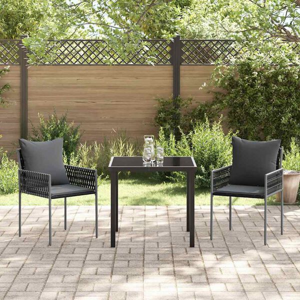 vidaXL Tuin eettafelset 3 pcs Zwart en Grijs PE Rattan