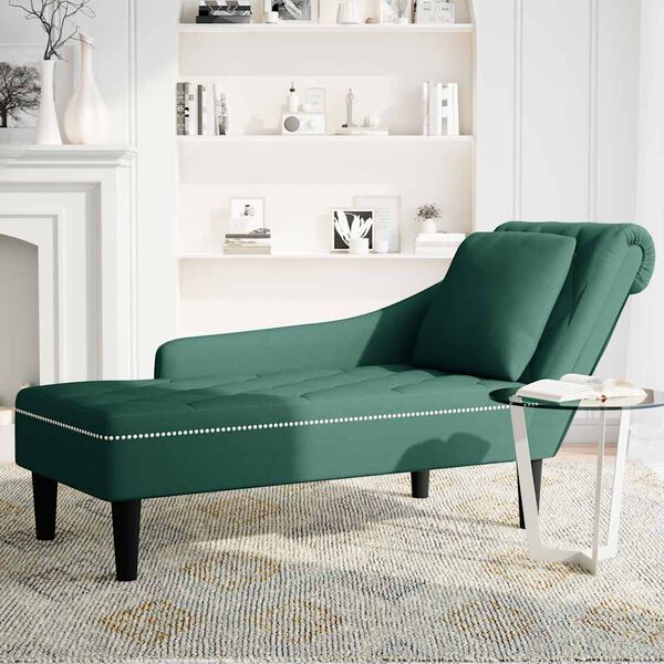 vidaXL Chaise longue met kussen&rechterarmleuning fluweel donkergroen